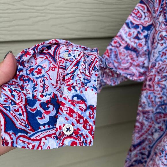 TALBOTS women’s 1X long sleeve, button down, top, red/blue - Picture 3 of 6